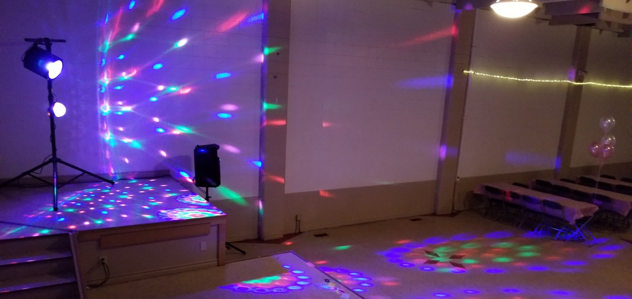 Kinetic Beats lighting set up at a hall for a lip sync birthday party